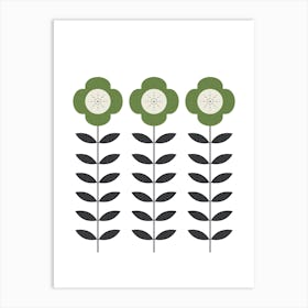 Scandi Flower Print Green Art Print