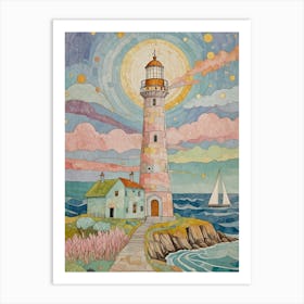 Pastel Mosaic Lighthouse Art Print