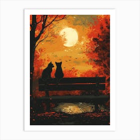 Two Cats On A Bench, Vibrant, Bold Colors, Pop Art Art Print
