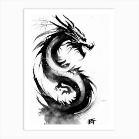 Dragon Symbol 1 Black And White Painting Art Print