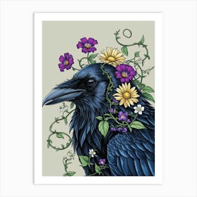 Raven With Flowers Art Print