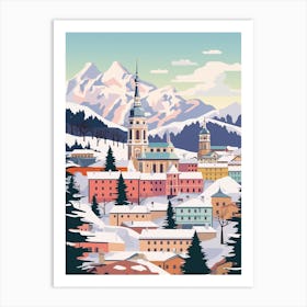 Retro Winter Illustration Salzburg Austria 2 Art Print