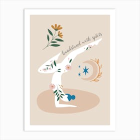 Handstand With Sparkles. Boho Yoga Girl & Flowers — boho poster, boho wall art Art Print