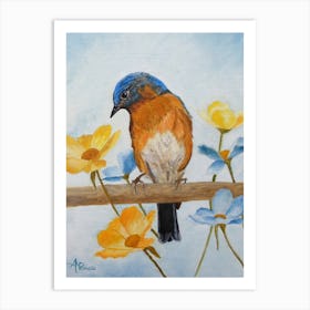 Flower Peeping Eastern Bluebird Art Print