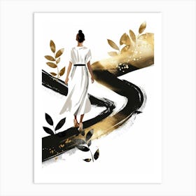 Woman Walking Down The Road Art Print