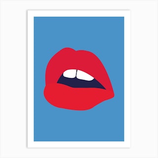 Red Lips Blue Back Art Print