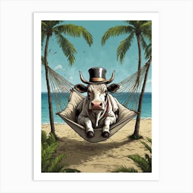 Cow In Hammock Art Print