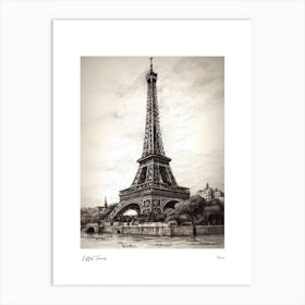 Eiffel Tower Paris Pencil Sketch 2 Watercolour Travel Poster Art Print