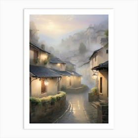 Village In The Mist Art Print