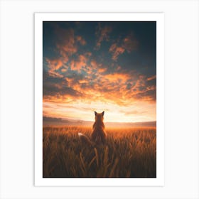 Fox And The Sunset. Generated AI. Art Print Art Print