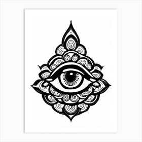 Om Aum, Symbol, Third Eye Simple Black & White Illustration 1 Art Print