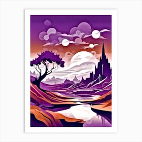 Purple Landscape With A Tree Art Print