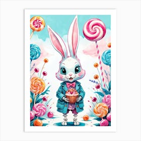 Cute Skeleton Rabbit With Candies Painting (26) Art Print