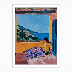 Woman Relaxing On A Balcony Art Print