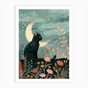 Black Cat In The Moonlight Art Print