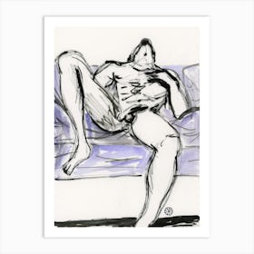 Male Nude 3 - homoerotic man erotic drawing ink pencil Art Print