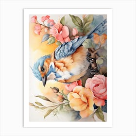 Bird With Flowers Art Art Print