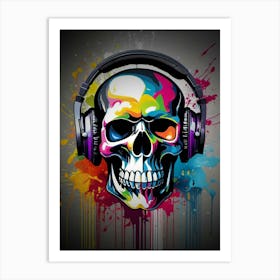 Skull With Headphones 87 Art Print