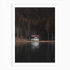 Woodland Cabin On Lake Art Print