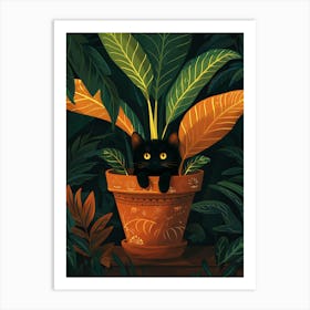 Cute Black Cat in a Plant Pot 18 Art Print
