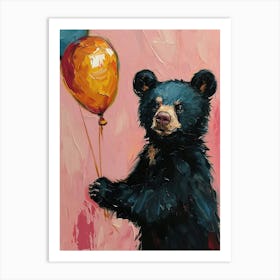 Cute Black Bear 2 With Balloon Art Print