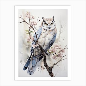 Owl, Japanese Brush Painting, Ukiyo E, Minimal 3 Art Print