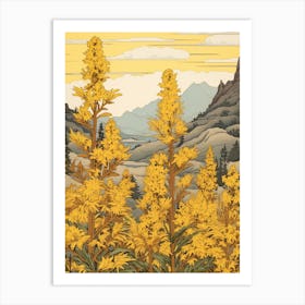 Nokanzou Goldenrod 2 Japanese Botanical Illustration Art Print