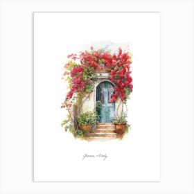 Genoa, Italy   Mediterranean Doors Watercolour Painting 4 Poster Art Print