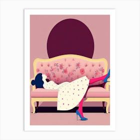 Illustration Of A Woman On A Couch Art Print