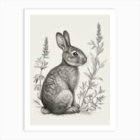 English Silver Blockprint Rabbit Illustration 1 Art Print