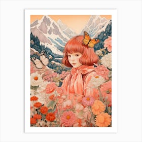 Pink Haired Girl With Butterfly In The Hair Art Print