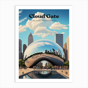 Cloud Gate Chicago Millennium Park Travel Illustration Art Print