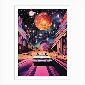 Retro Car Desert Photographic Collage In Space Art Print