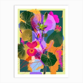 Nasturtium 4 Neon Flower Collage Art Print