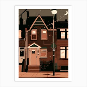 Illustration Of Houses At Night Art Print