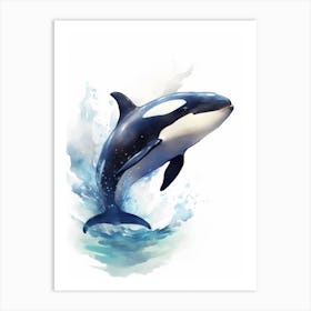 Blue Watercolour Painting Style Of Orca Whale  4 Art Print