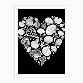 Minimalist Black & White Shell Line Drawing Heart 3 Art Print