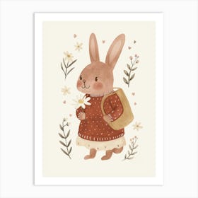 Bunny With Flowers, Nursery Wall Art for Kids Art Print