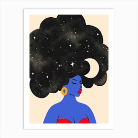 Universe in her Hair Art Print