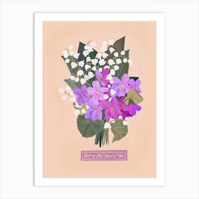 Lily Of The Valley And Violets Botanical Art Print