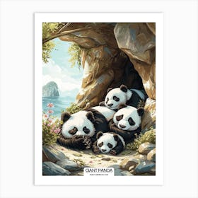 Giant Panda Family Sleeping In A Cave Poster 2 Art Print