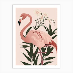 Lesser Flamingo And Oleander Minimalist Illustration 2 Art Print