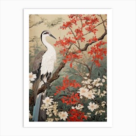 Woodland Sage And Bird Vintage Japanese Botanical Art Print