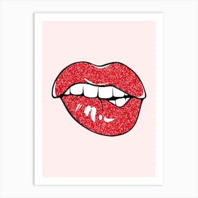 Red Glitter Lips Art Print