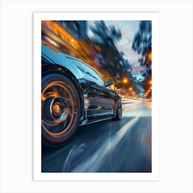Sports Car Driving At Night Art Print