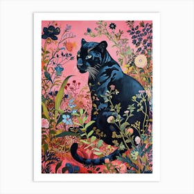 Floral Animal Painting Black Panther 4 Art Print