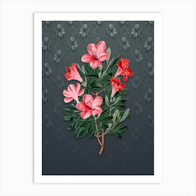 Vintage Brick Red Chinese Azalea Botanical on Slate Gray Pattern n.0271 Art Print