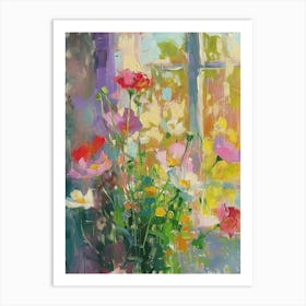 Poppy Flowers On A Cottage Window 1 Art Print