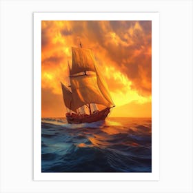 A Majestic Sailing Ship Gracefully Glides Across The Vast Ocean Póster