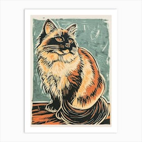 Himalayan Cat Linocut Blockprint 4 Art Print